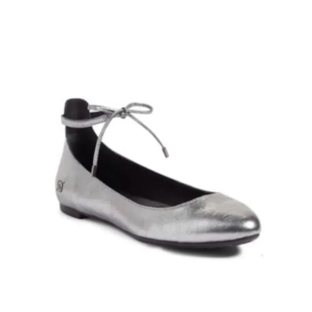Born Kharen Metallic Silver Ankle Tie ballet Flats